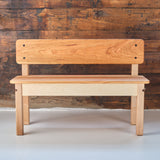 Everyday Bench with Back - Tung Oil Hard Finish - Child Height - 36" long - Cherry with Maple Accents