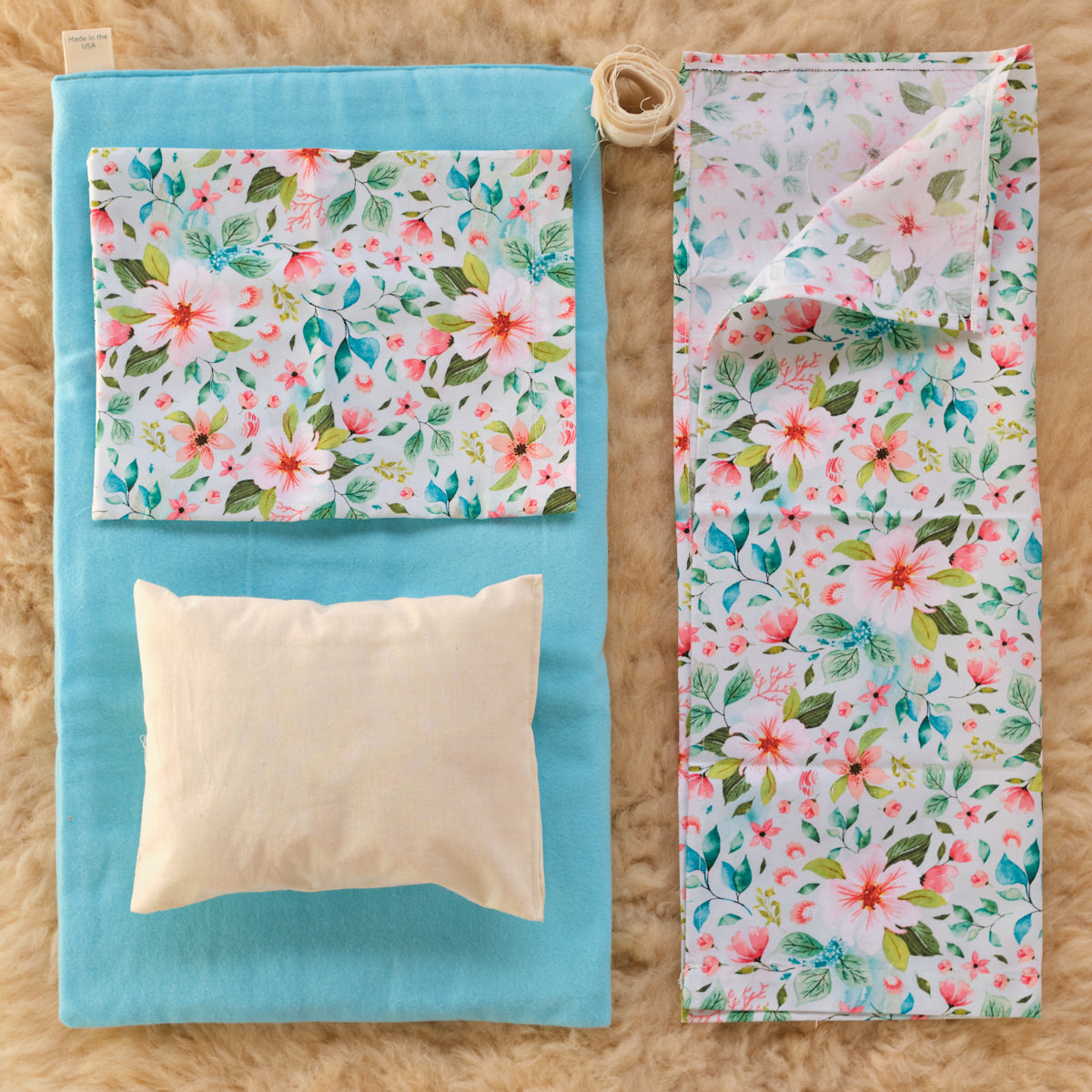 Organic Doll Mattress and Patterned Sheets by Camden Rose (Fits our Doll Bed or Doll Cradle)