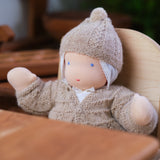 Handknit Alpaca 15" Baby Doll Knitted Outfit, Light Brown