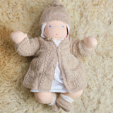 Handknit Alpaca 15" Baby Doll Knitted Outfit, Light Brown