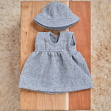 14" Waldorf Doll Dress Set - Woven Grey Jumper Dress with a Matching Hat