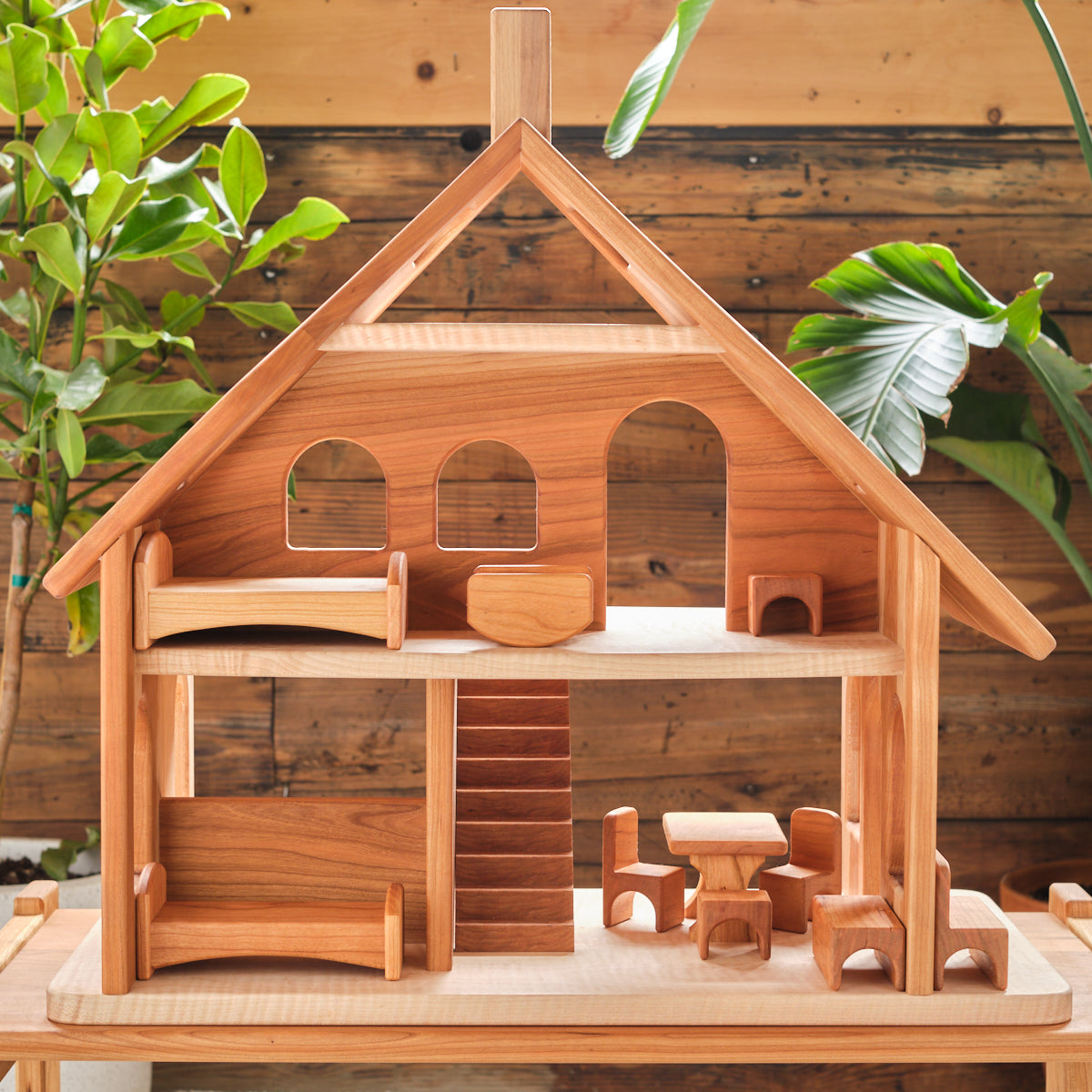 Three-Story Dollhouse - Cherry Wood