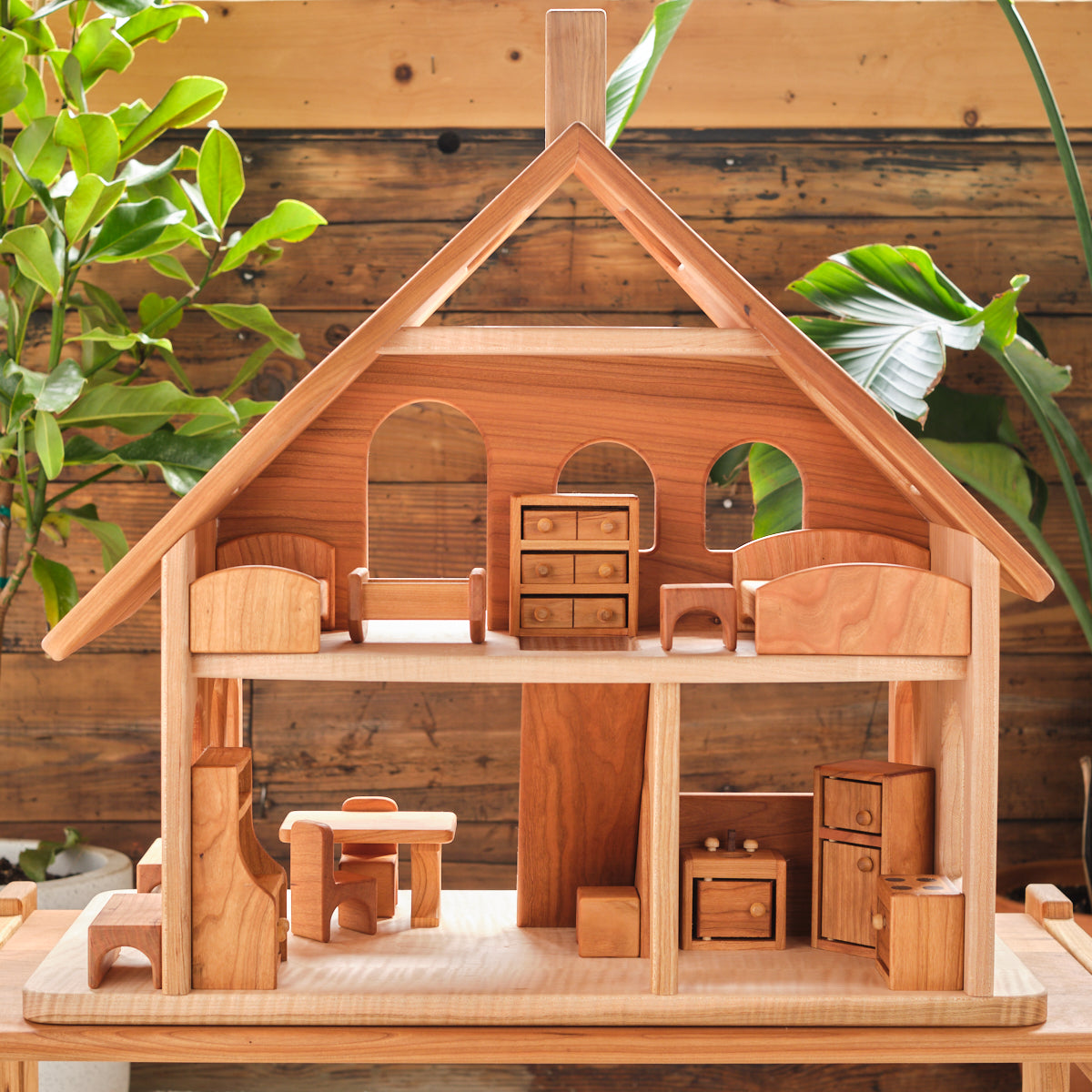 Three-Story Dollhouse - Cherry Wood
