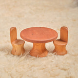 Cherry Wood Dollhouse: Round Table & 2 Chairs