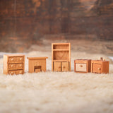 Cherry Wood Dollhouse Furniture - Set of 5 Pieces - Sized for dolls around 6" tall