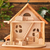 Fairy Country Cottage/Dollhouse, Cherry Wood with Maple Accents - With or Without 10-Piece Furniture Set