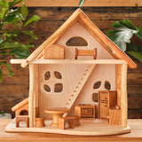 Fairy Country Cottage/Dollhouse, Cherry Wood with Maple Accents - With or Without 10-Piece Furniture Set