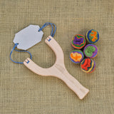 Wooden Slingshot and Felt Ball Set