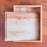 Rectangle Cherry Wood Storage Crate / Tray with Lid - 10 1/2" x 13 1/2" x 4 1/8"