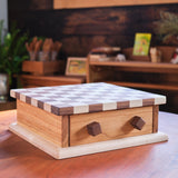 12" x 12" Walnut & Maple Checker Board Set with Drawer, Checker & Chess Pieces Included