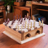 12" x 12" Walnut & Maple Checker Board Set with Drawer, Checker & Chess Pieces Included