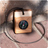 Directional Wood Pocket Fluid-Filled Compass or Necklace, Rectangle/Square, Multicolor, Cherry Bottom