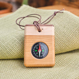 Directional Wood Pocket Fluid-Filled Compass or Necklace, Rectangle/Square, Multicolor, Cherry Bottom