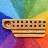 Cherry Wood Crayon Holder - 16 block and 16 stick with Crayon Sharpener Holder with Postcard Slot