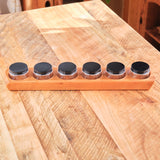 Sculpted Cherry Wood 6 Jar Paint Holder with Glass Jars & Metal Lids