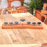 Cherry Wood 7 Jar Paint Holder with Glass Jars & Metal Lids