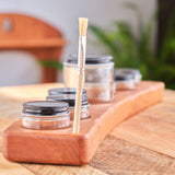 Cherry Wood 7 Jar Paint Holder with Glass Jars & Metal Lids