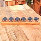 Simple 6 Jar Cherry Wood Paint Holder with 6 Glass Jars/Plastic Lids