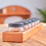 Simple 6 Jar Cherry Wood Paint Holder with 6 Glass Jars/Plastic Lids