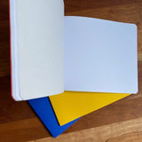 Small Lesson Book Journal Trio, Portrait Format, Red, Blue, Yellow 8.3" x 6.3" - with onion skin