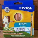 Lyra Ferby (Short) Colored Pencils, Set of 12, 4.75" Unlacquered Triangular Barrel