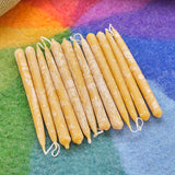 Twelve Small Hand-Dipped Pure Beeswax Taper Candles - 5" x .45" - DISCOUNTED