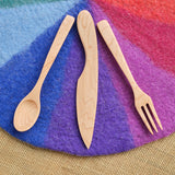 Handmade Wooden Adult Size Fork, Knife & Spoon - Maple Utensil Set
