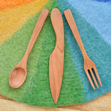 Handmade Wooden Adult Size Fork, Knife & Spoon - Cherry Utensil Set