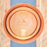 Set of 3 Handmade Wooden Bowls with Sculpted Thin Rim - Cherry Hardwood