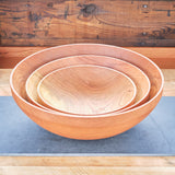 Set of 3 Handmade Wooden Bowls with Sculpted Thin Rim - Cherry Hardwood