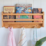 24" Cherry Wall Shelf with Hooks and Back Support