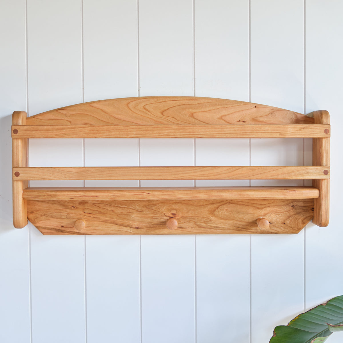 24" Cherry Wall Shelf / Bookshelf with Back Support - With or Without Hooks