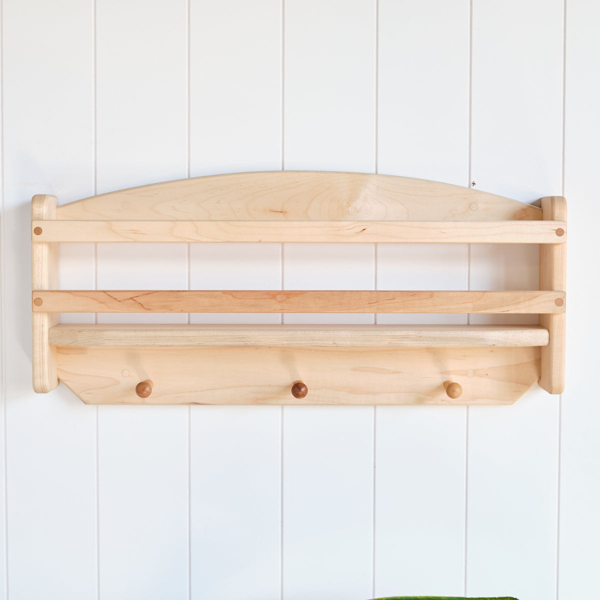 24" Maple Wall Shelf / Bookshelf with Back Support - With or Without Hooks
