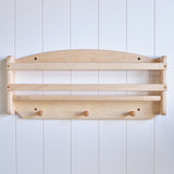 24" Maple Wall Shelf with Hooks and Back Support