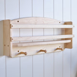 24" Maple Wall Shelf with Hooks and Back Support