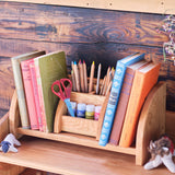 Cherry Wood Desktop Bookshelf and Pencil / Accessory Holder Set - 16" L x 7" H x 7" D