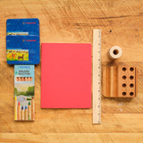 Small Lesson Book Journal Trio, Portrait Format, Red, Blue, Yellow 8.3" x 6.3" - with Onion Skin