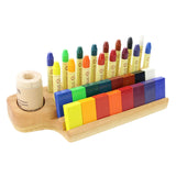 Cherry Wood Crayon Holder - 16 block and 16 stick with Crayon Sharpener Holder
