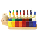 Cherry Wood Crayon Holder - 16 block and 16 stick with Crayon Sharpener Holder