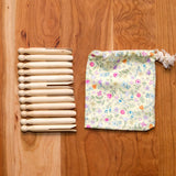 Cherry Drying Stand - Clothes Drying Rack and 12 Wooden Clothespins with Yellow Floral Bag