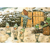 Elsa Beskow Postcard, Winter Mushroom Children and Rabbit - 4-1/8" x 5-13/16"