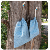 Small Cotton Gift Bag / Storage Bag - Light Blue with Bursts 6.5" x 7"