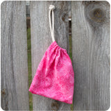 Small Cotton Gift Bag / Storage Bag - Pink Vine 6.5" x 7"