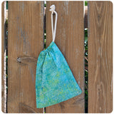 Small Cotton Gift Bag / Storage Bag - Green Circles 6.5" x 7"