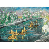 Jumbo Chalkboard Postcard Drawing -  Return of the Light (floating candles) by Geertje Kapteijns 8.3 x 11.7 inches