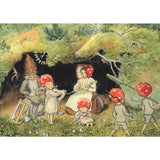 Elsa Beskow Postcard, Mushroom Family Chores - 4-1/8" x 5-13/16"