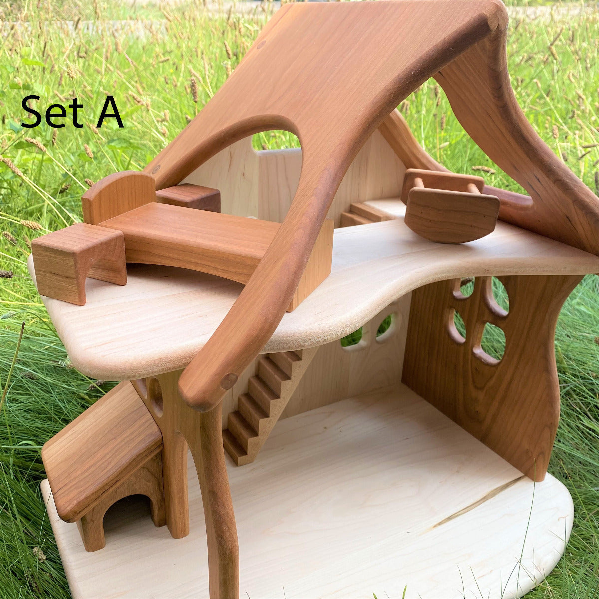 Fairy Country Cottage/Dollhouse, Cherry Wood with Maple Accents - Various Sets