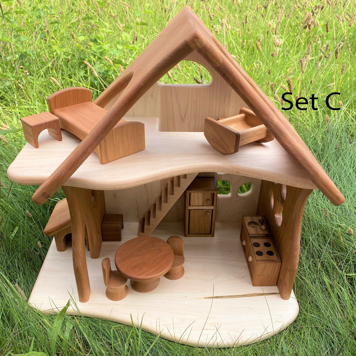 Fairy Country Cottage/Dollhouse, Cherry Wood with Maple Accents - Various Sets