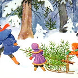 Elsa Beskow Postcard, Peter and Lotta Spruce Cutting - 4-1/8" x 5-13/16"