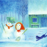 Snowman Couple (February) Postcard by Ruth Elsasser - 4 1/8" x 5 13/16"